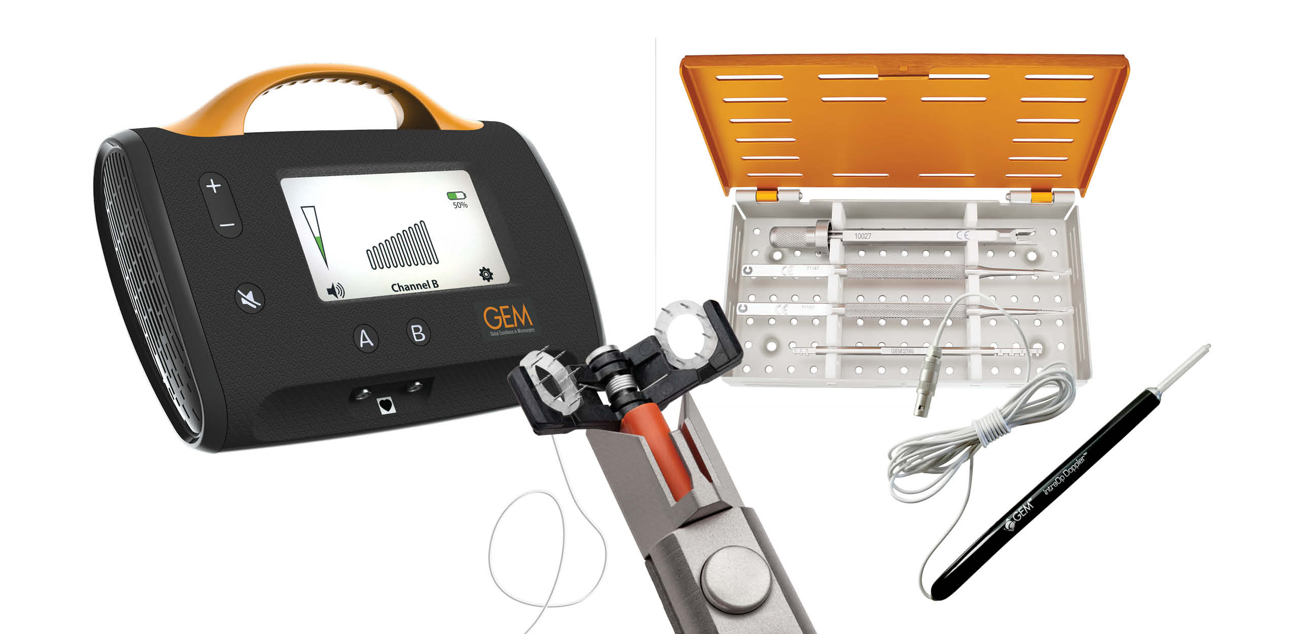 Medical device for flap monitoring called GEM Flowcoupler, with colorful background and text: Why Monitor Flaps? To save them.